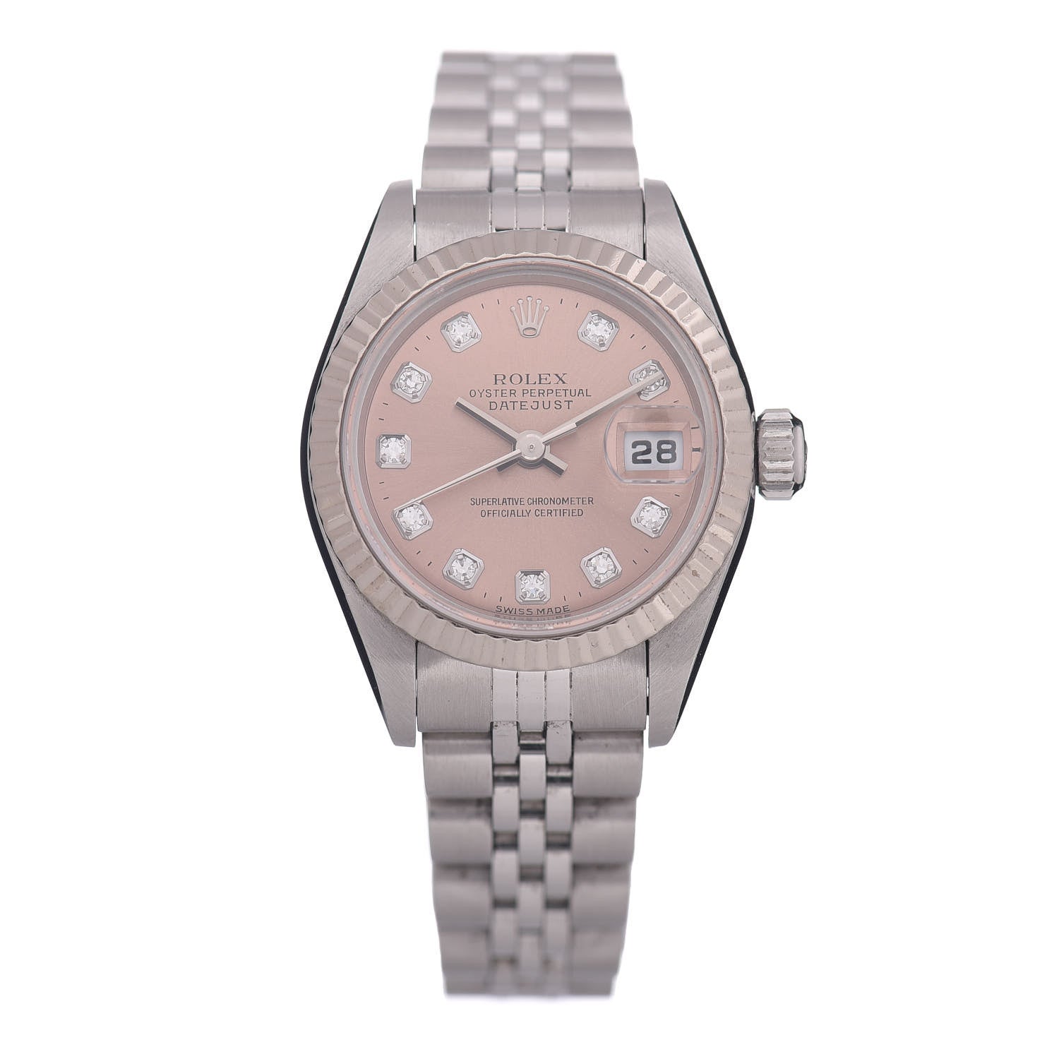 Rolex Stainless Steel 18K White Gold Diamond 26mm Oyster Perpetual Datejust Watch Pink 79174 1 of 4