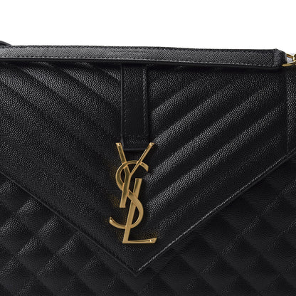 Saint Laurent Grain De Poudre Textured Mixed Matelasse Large Triquilt Monogram Satchel Black 11 of 12