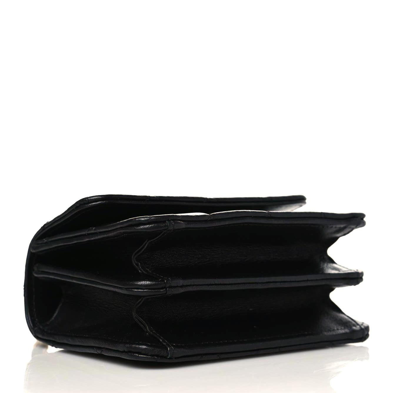 Lambskin Quilted Chain Top Handle Clutch With Chain Black