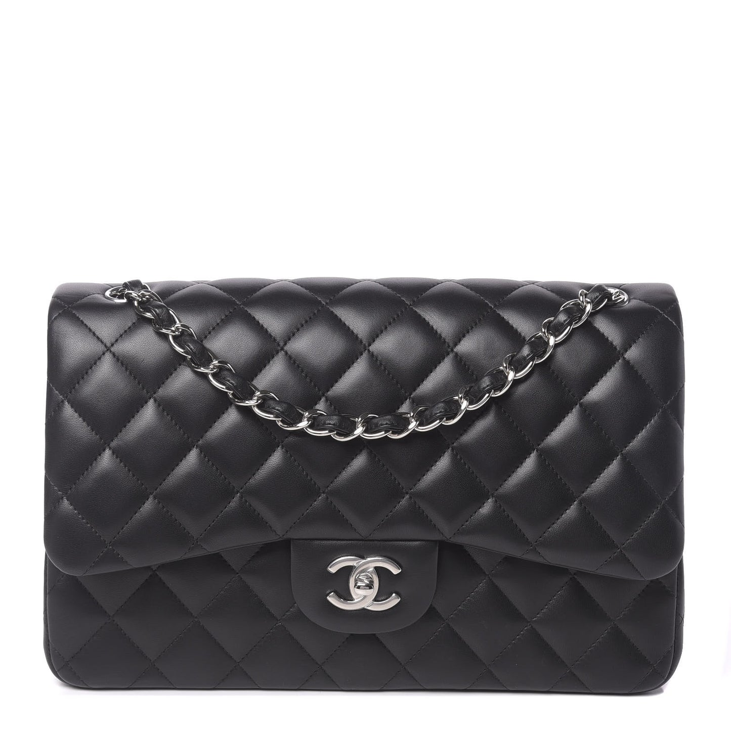 Lambskin Quilted Jumbo Double Flap Black