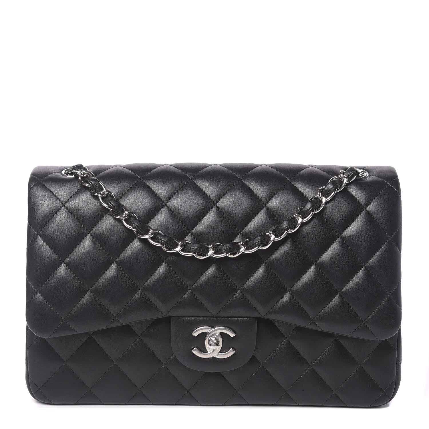 Chanel Lambskin Quilted Jumbo Double Flap Black 1 of 12