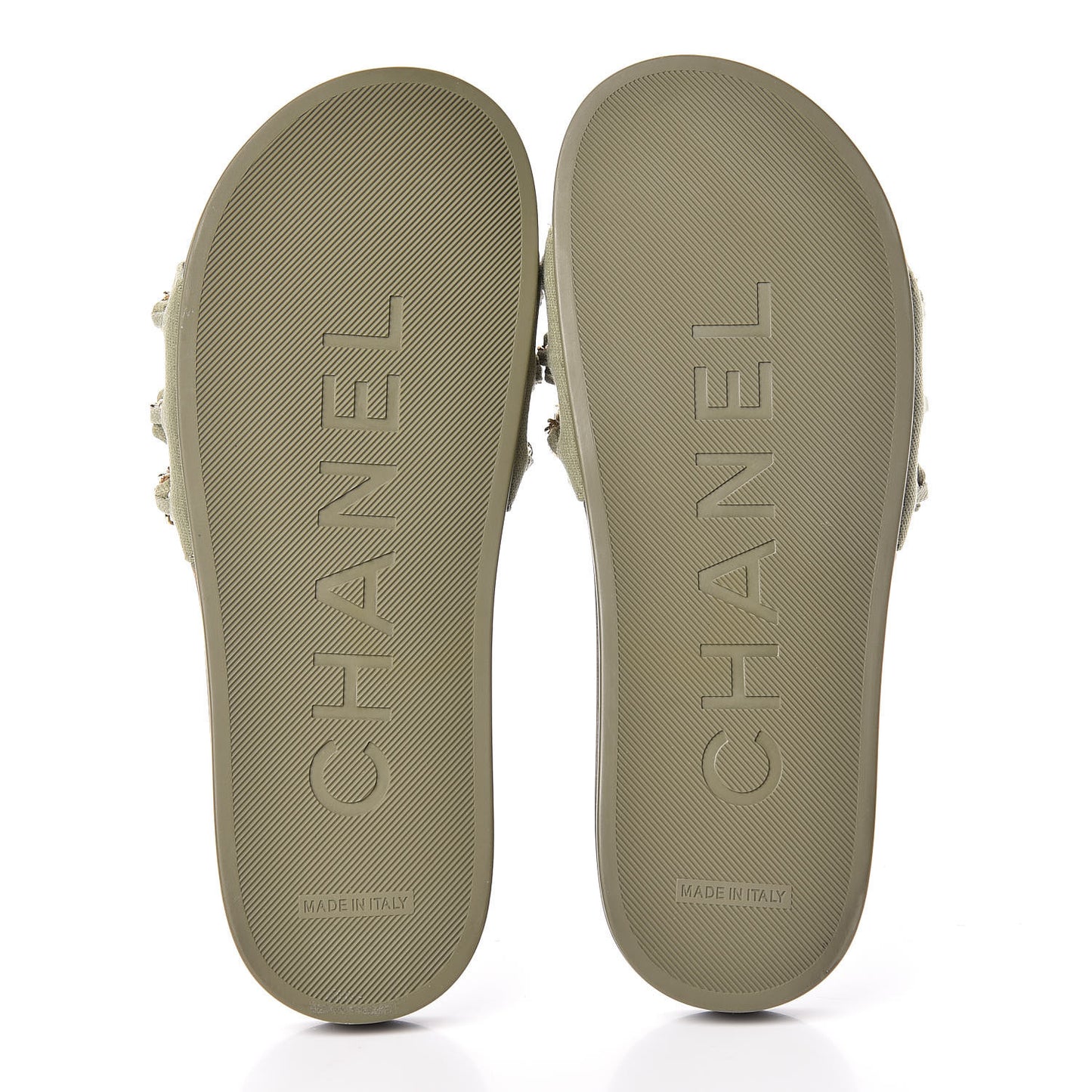 Canvas Chain Flat Sandals 38 Khaki