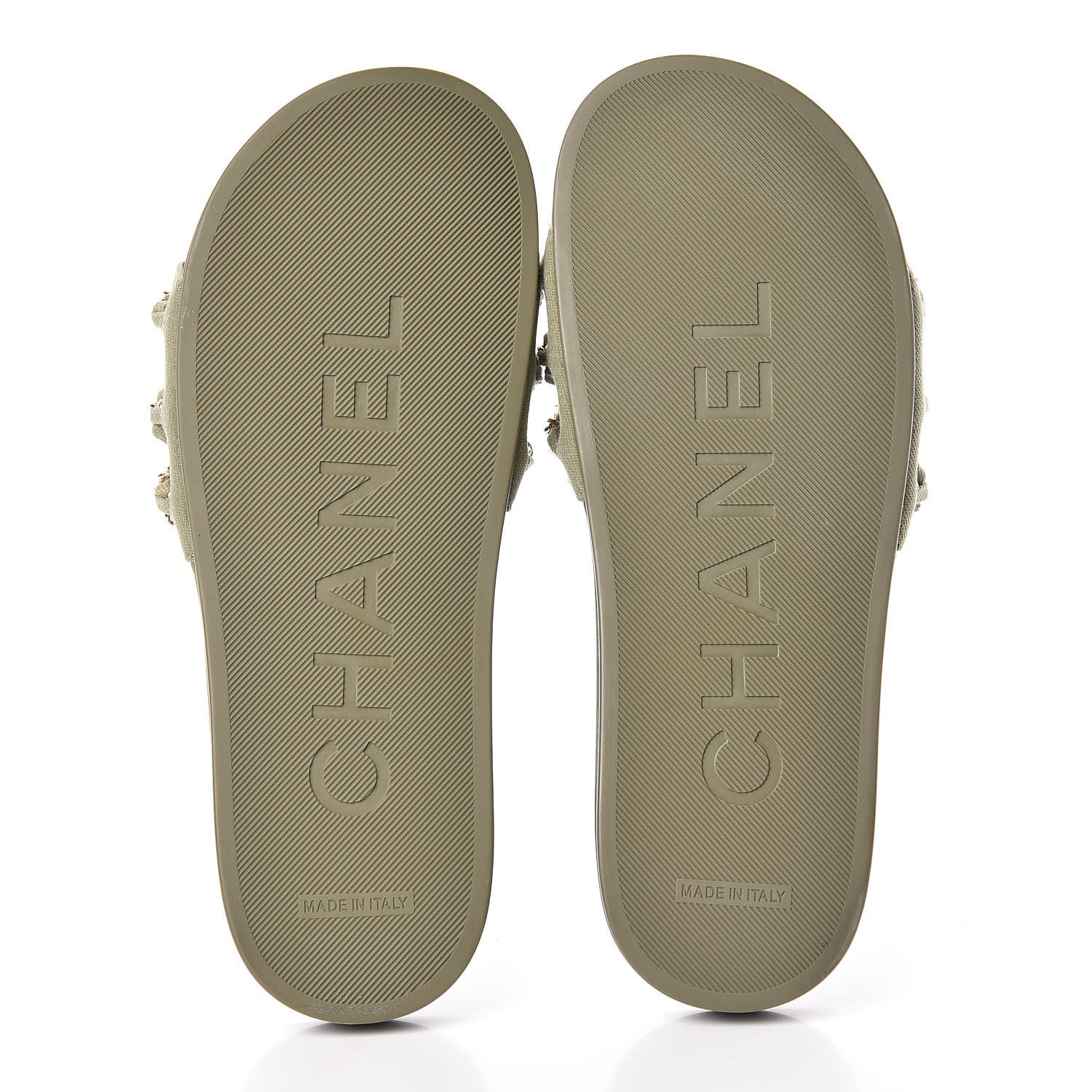 Chanel Canvas Chain Flat Sandals 38 Khaki 5 of 9