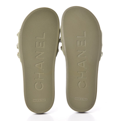 Chanel Canvas Chain Flat Sandals 38 Khaki 5 of 9