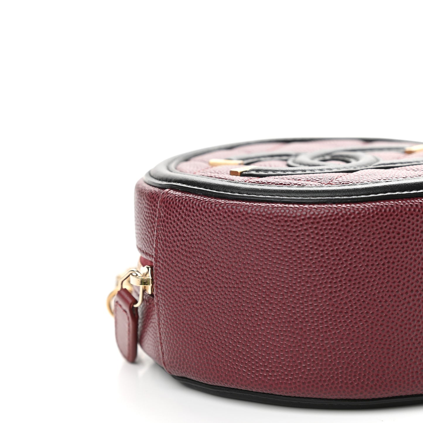 Caviar Quilted Round Filigree Crossbody Burgundy Black
