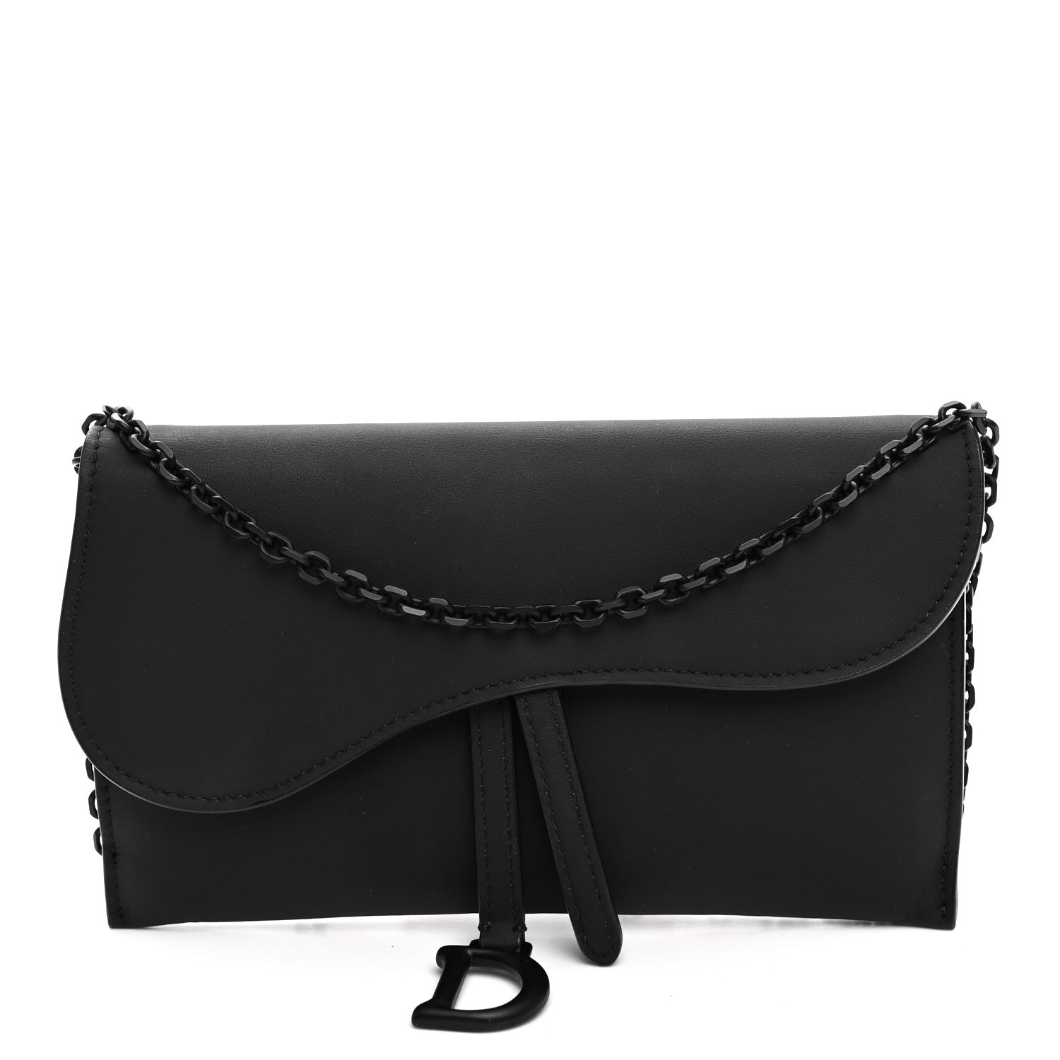 Christian Dior Ultra Matte Calfskin Saddle Chain Wallet Pouch Black 1 of 10