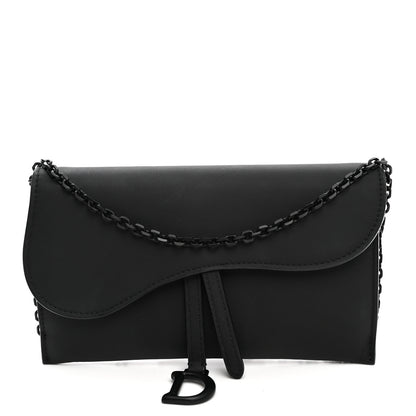 Christian Dior Ultra Matte Calfskin Saddle Chain Wallet Pouch Black 1 of 10