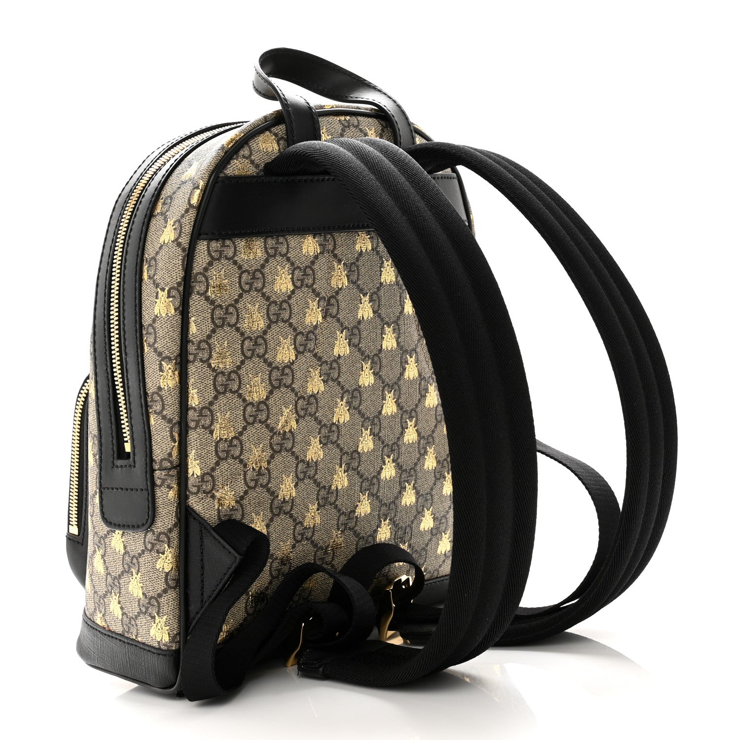 Gucci GG Supreme Monogram Bees Print Small Day Backpack Beige Oro Black 3 of 10