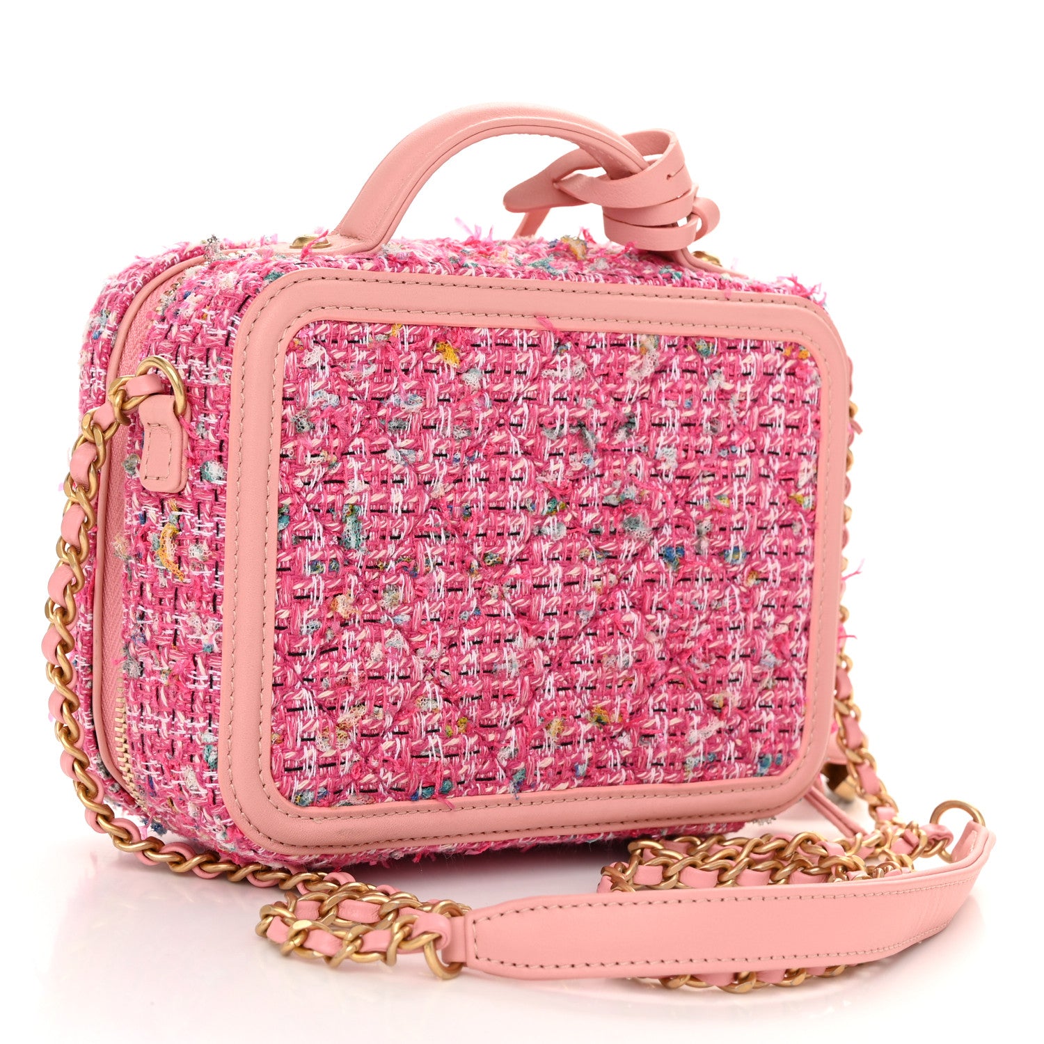 Chanel Tweed Quilted Small CC Filigree Vanity Case Pink 1554839