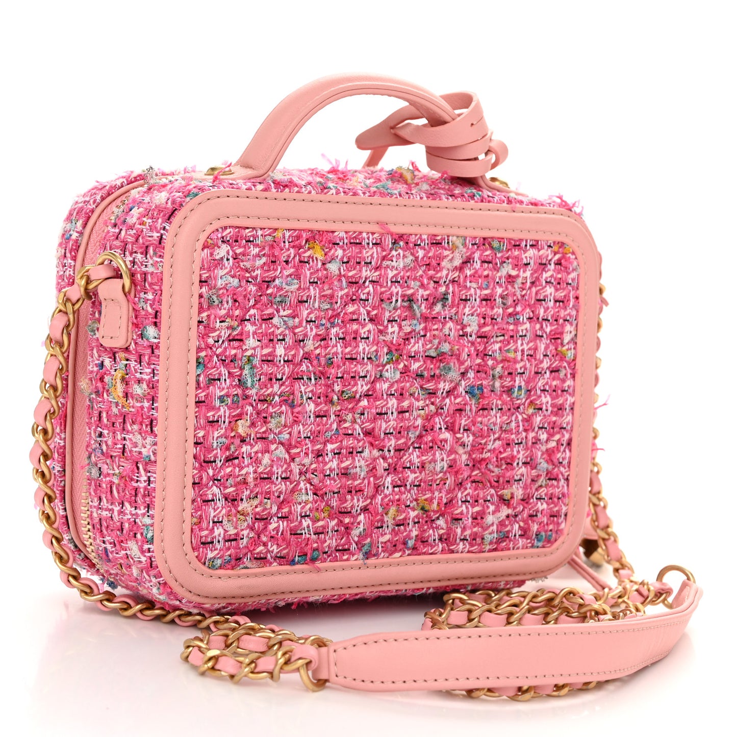 Tweed Quilted Small CC Filigree Vanity Case Pink