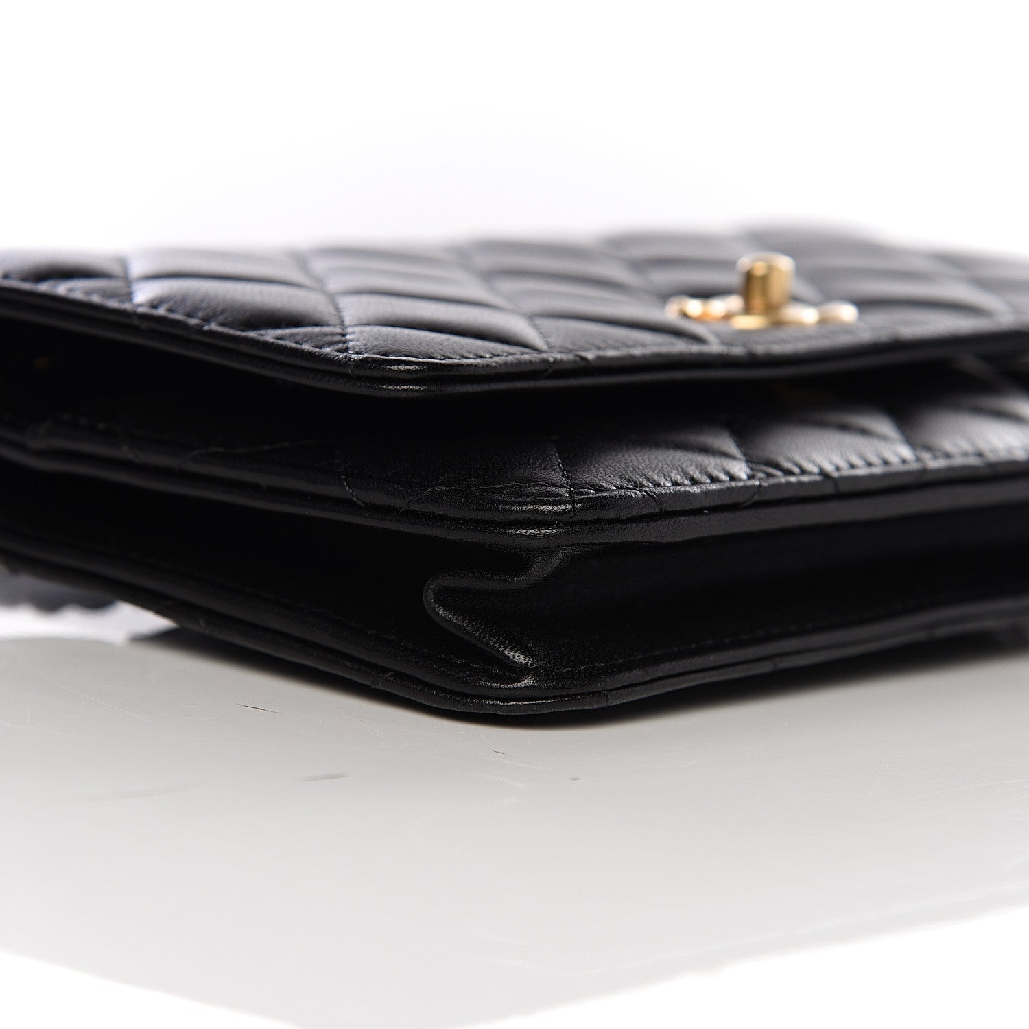 Chanel Lambskin Quilted CC Pearl Crush Wallet on Chain WOC Black 8 of 11