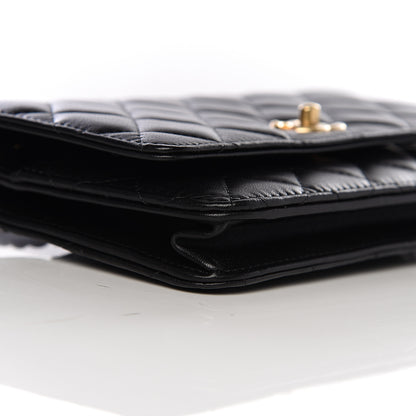 Chanel Lambskin Quilted CC Pearl Crush Wallet on Chain WOC Black 8 of 11