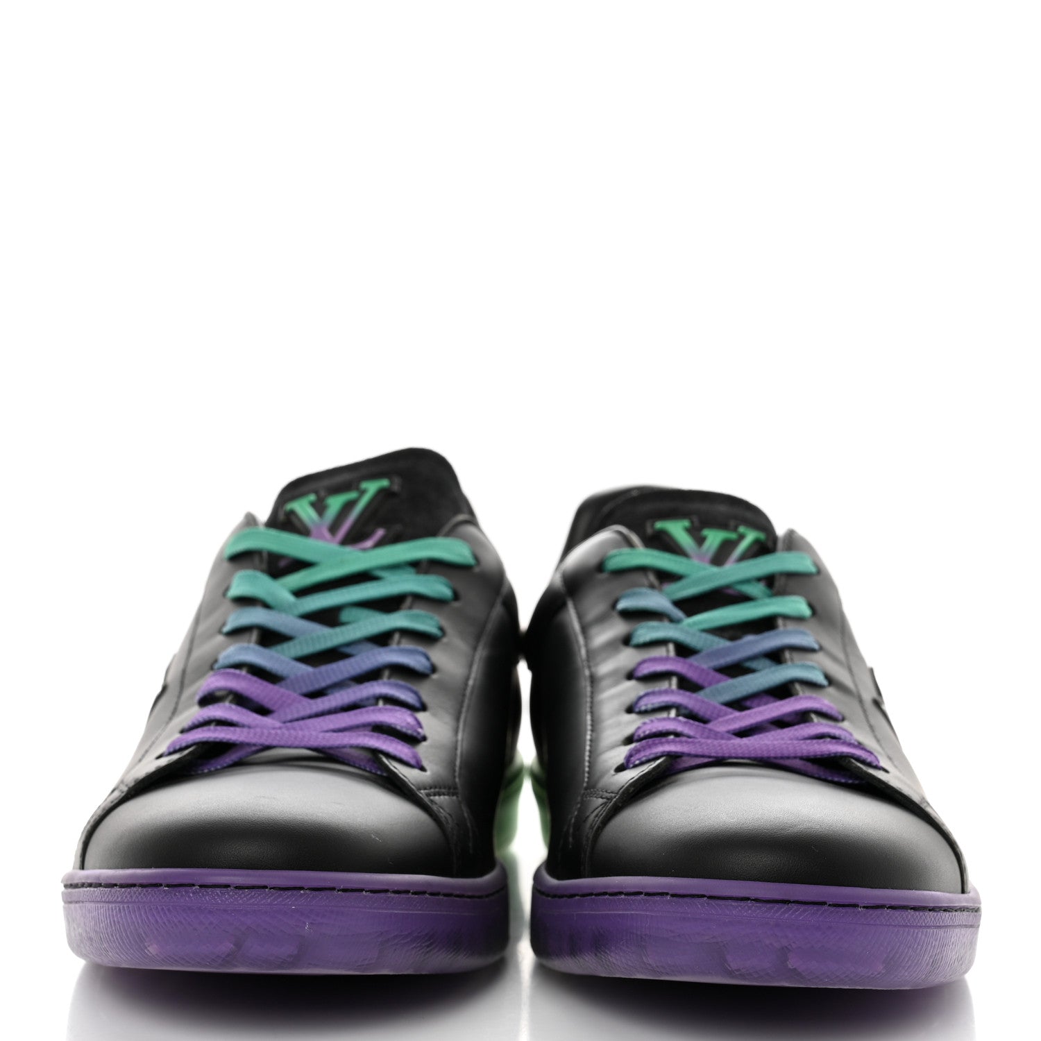 Louis Vuitton Calfskin Mens Luxembourg Samothrace Sneakers 7.5 Black Purple Green 2 of 8