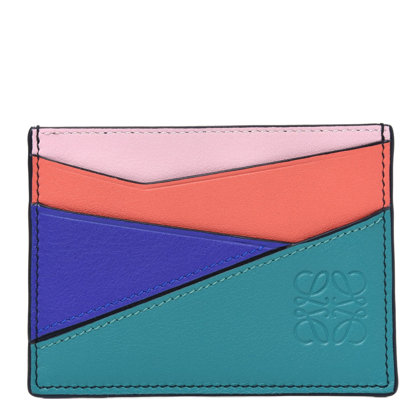 Calfskin Puzzle Colorblock Card Holder Multicolor