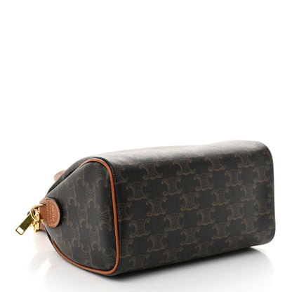 Celine Triomphe Canvas Calfskin Small Boston Bag Tan 4 of 9