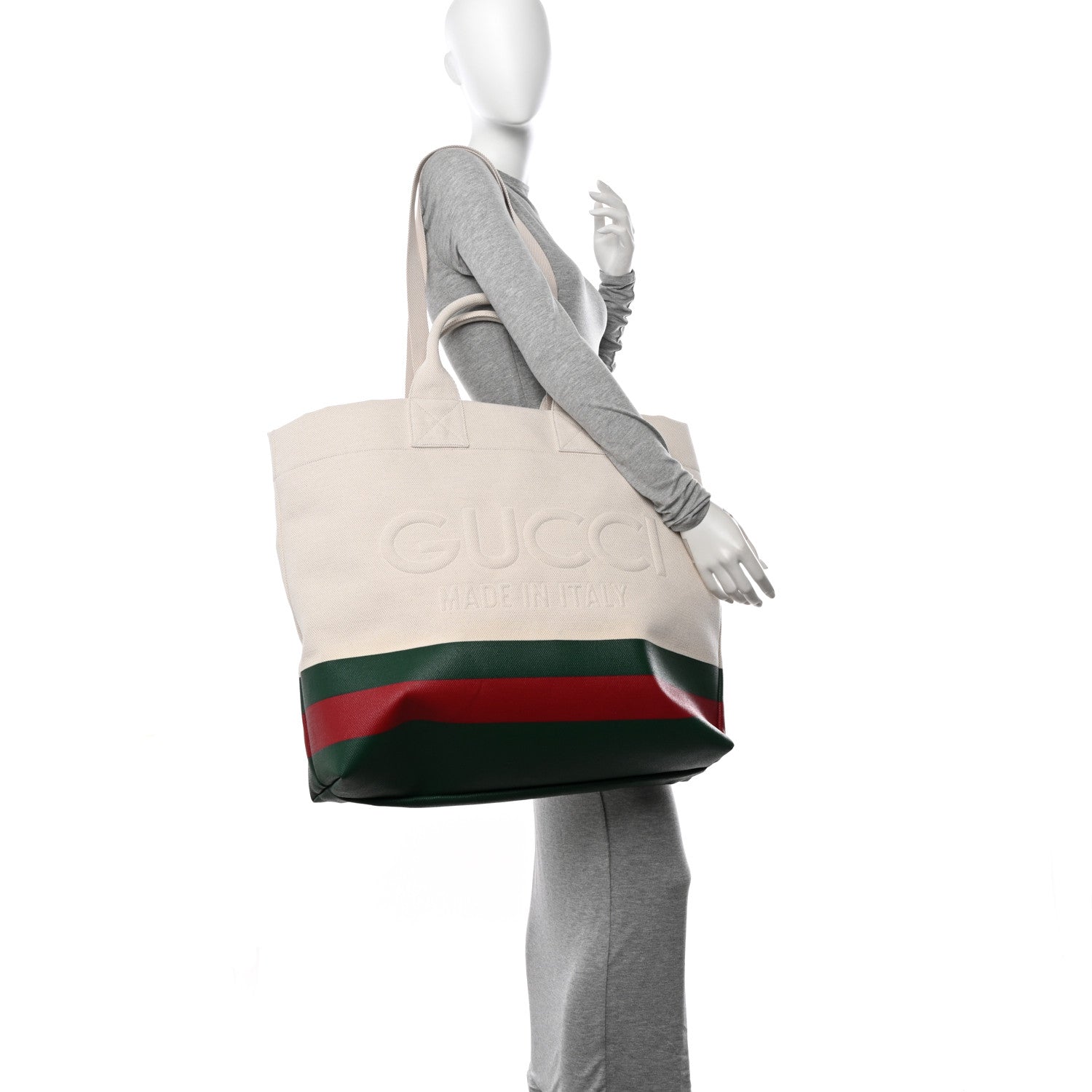 Gucci Canvas Logo Embossed Ophidia Tote Beige 2 of 10