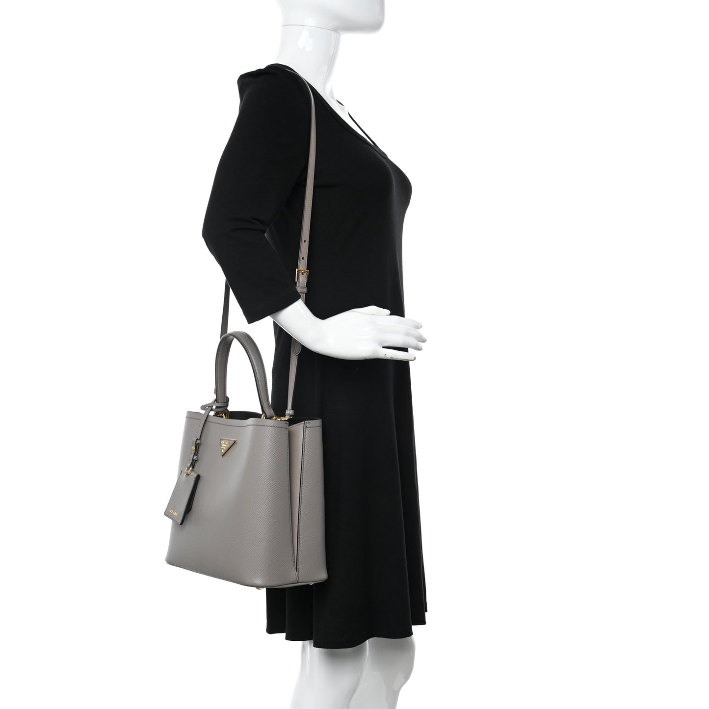 Saffiano Cuir Medium Panier Bucket Bag Argilla Black