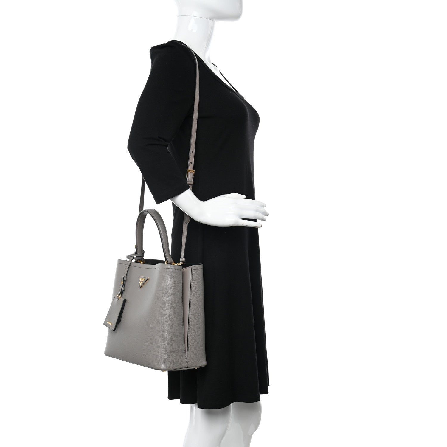 Prada Saffiano Cuir Medium Panier Bucket Bag Argilla Black 2 of 12