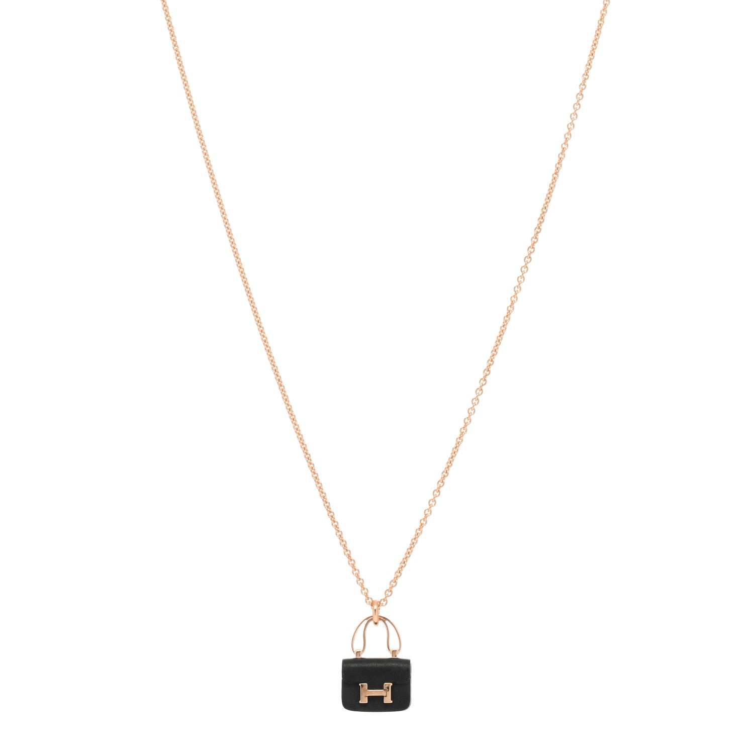 Hermes 18K Rose Gold Black Jade Constance Amulettes Pendant Necklace 1 of 3