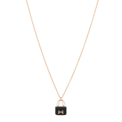 Hermes 18K Rose Gold Black Jade Constance Amulettes Pendant Necklace 1 of 3