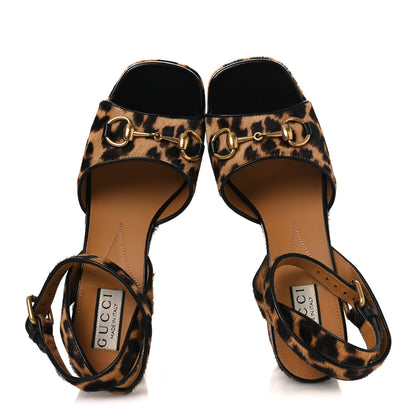 Gucci Calf Hair Leopard Print Horsebit 25/60mm Platform Sandals 38.5 Hazelnut Black 2 of 11