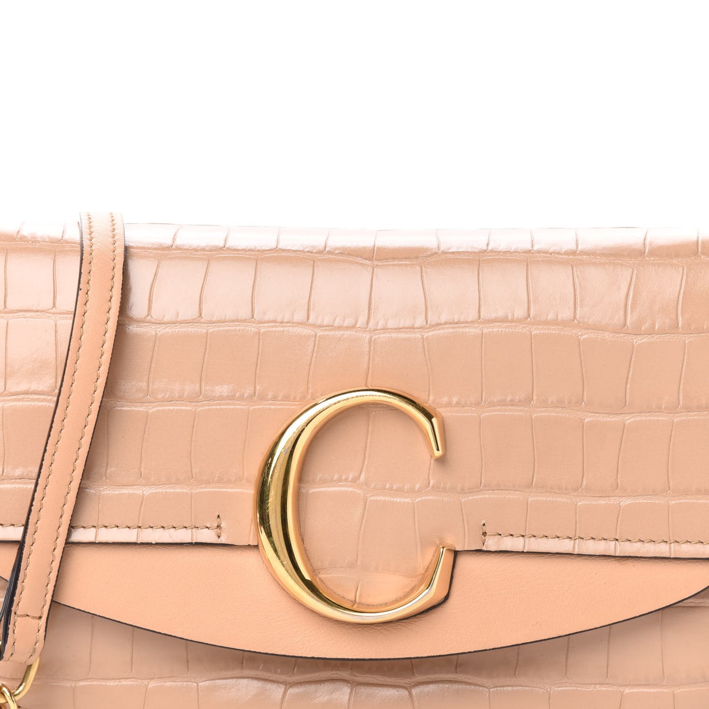 Calfskin Crocodile Embossed C Shoulder Bag Nut