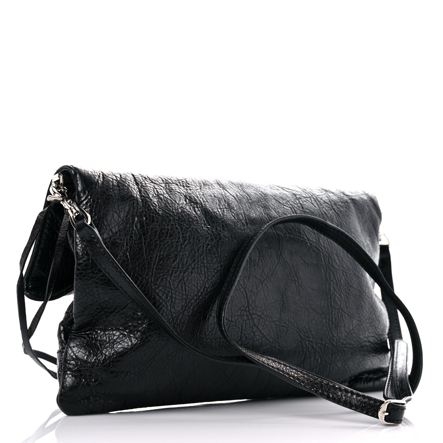 Agneau Giant 12 Silver Hardware Envelope Strap Clutch Black