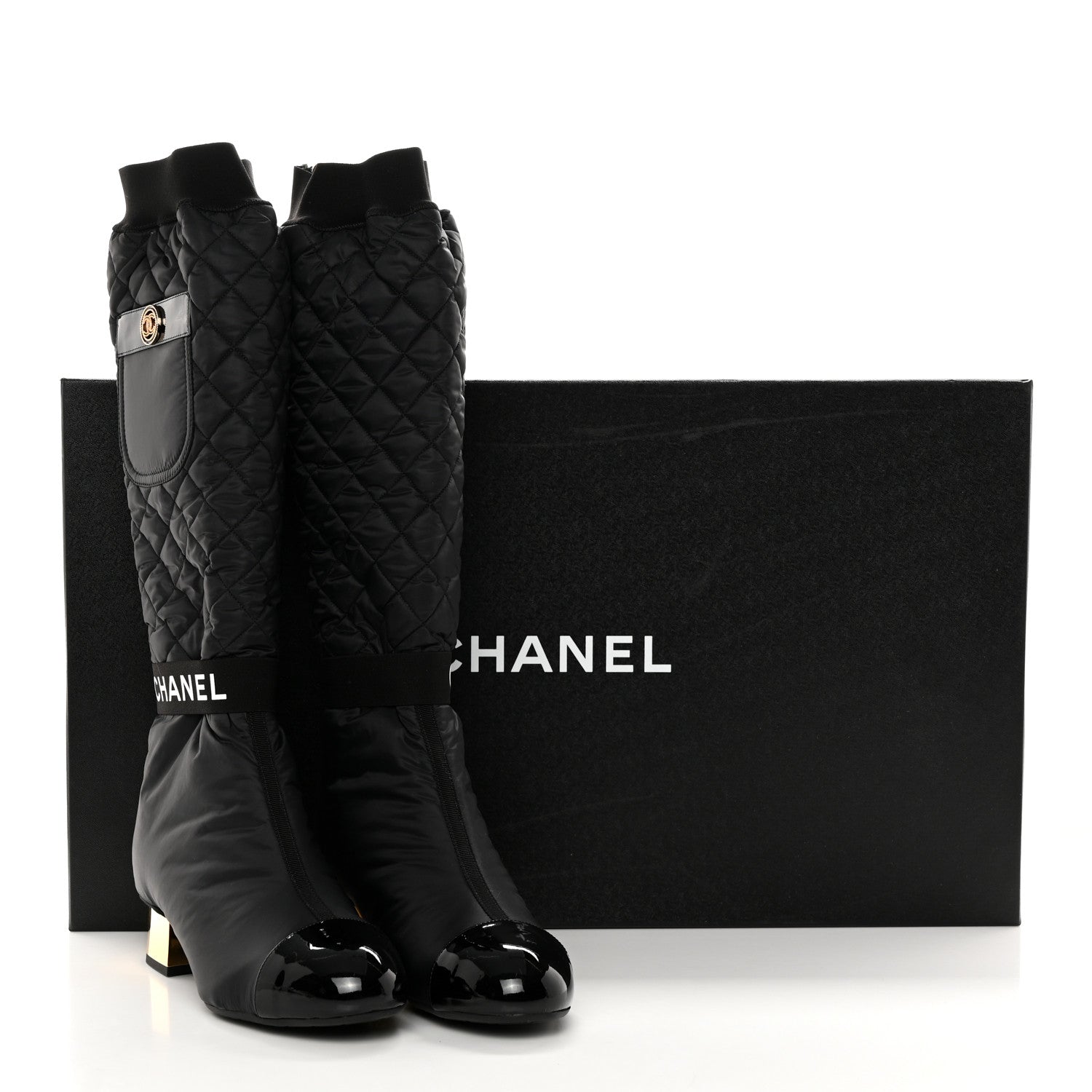 Chanel Mixed Fibers Lambskin Patent Calfskin Convertible High Boots 38 Black 10 of 10