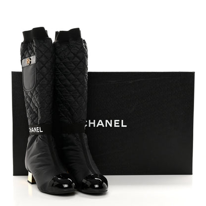 Chanel Mixed Fibers Lambskin Patent Calfskin Convertible High Boots 38 Black 10 of 10