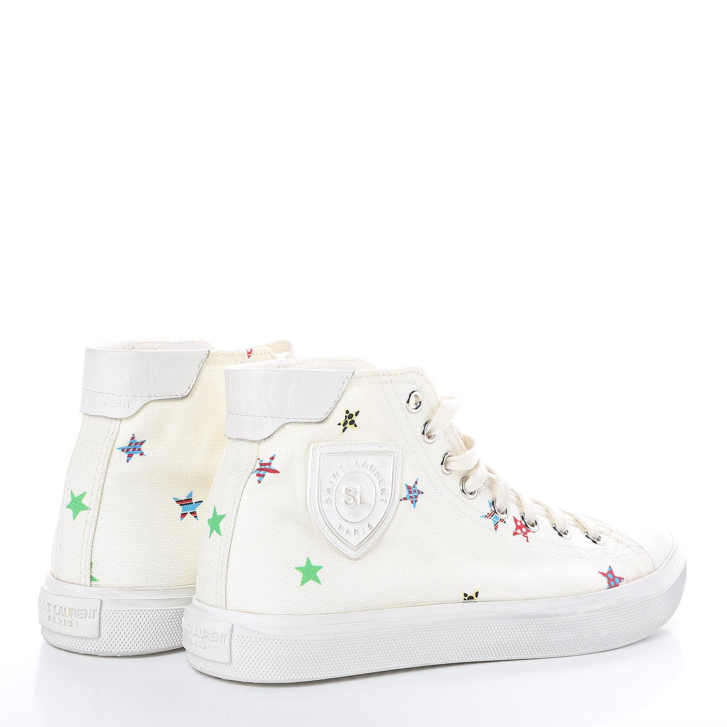 Saint Laurent Canvas Fun-Star Print Mens Bedford Hightop Sneakers 35.5 Cream 4 of 8