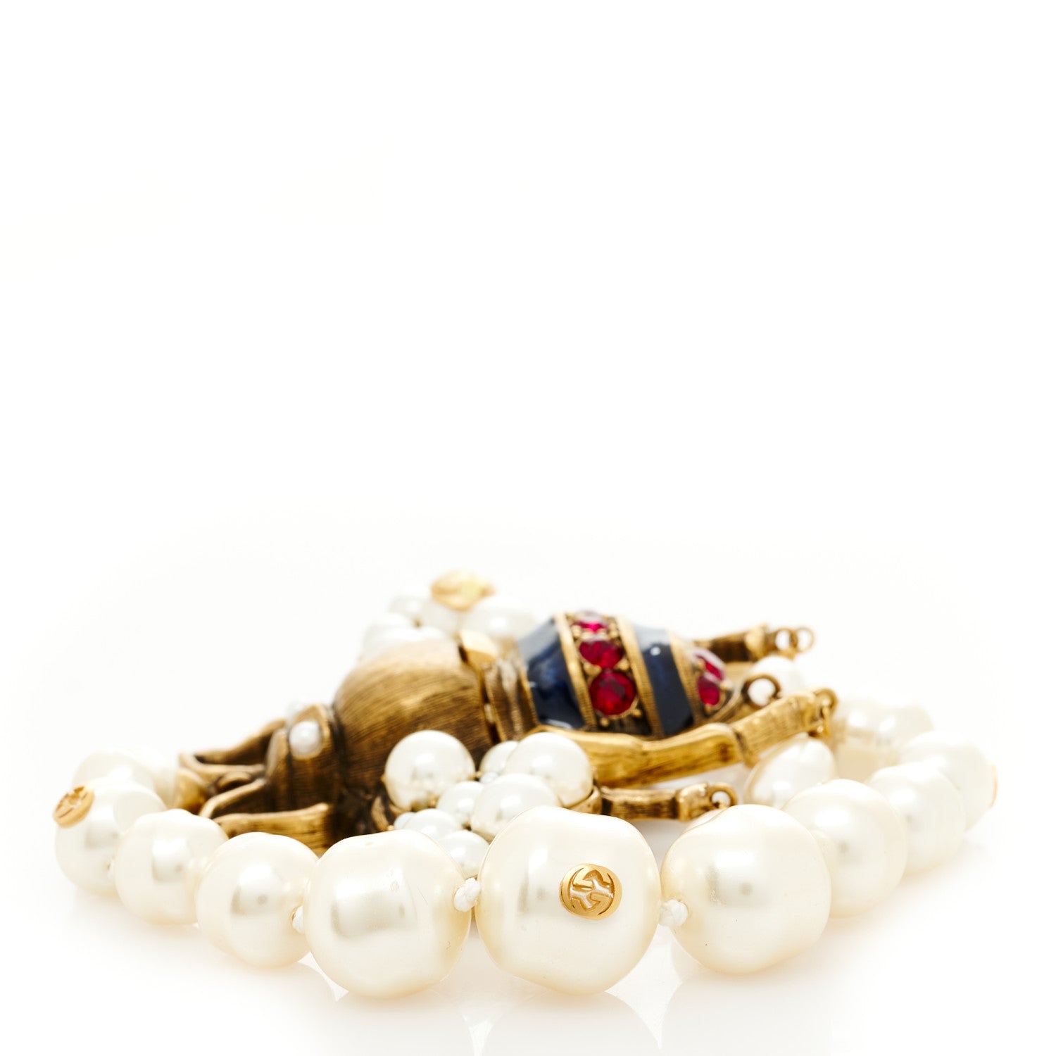 Gucci Pearl Crystal Bee Bracelet M Aged Gold 2 of 4