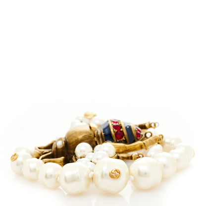 Gucci Pearl Crystal Bee Bracelet M Aged Gold 2 of 4