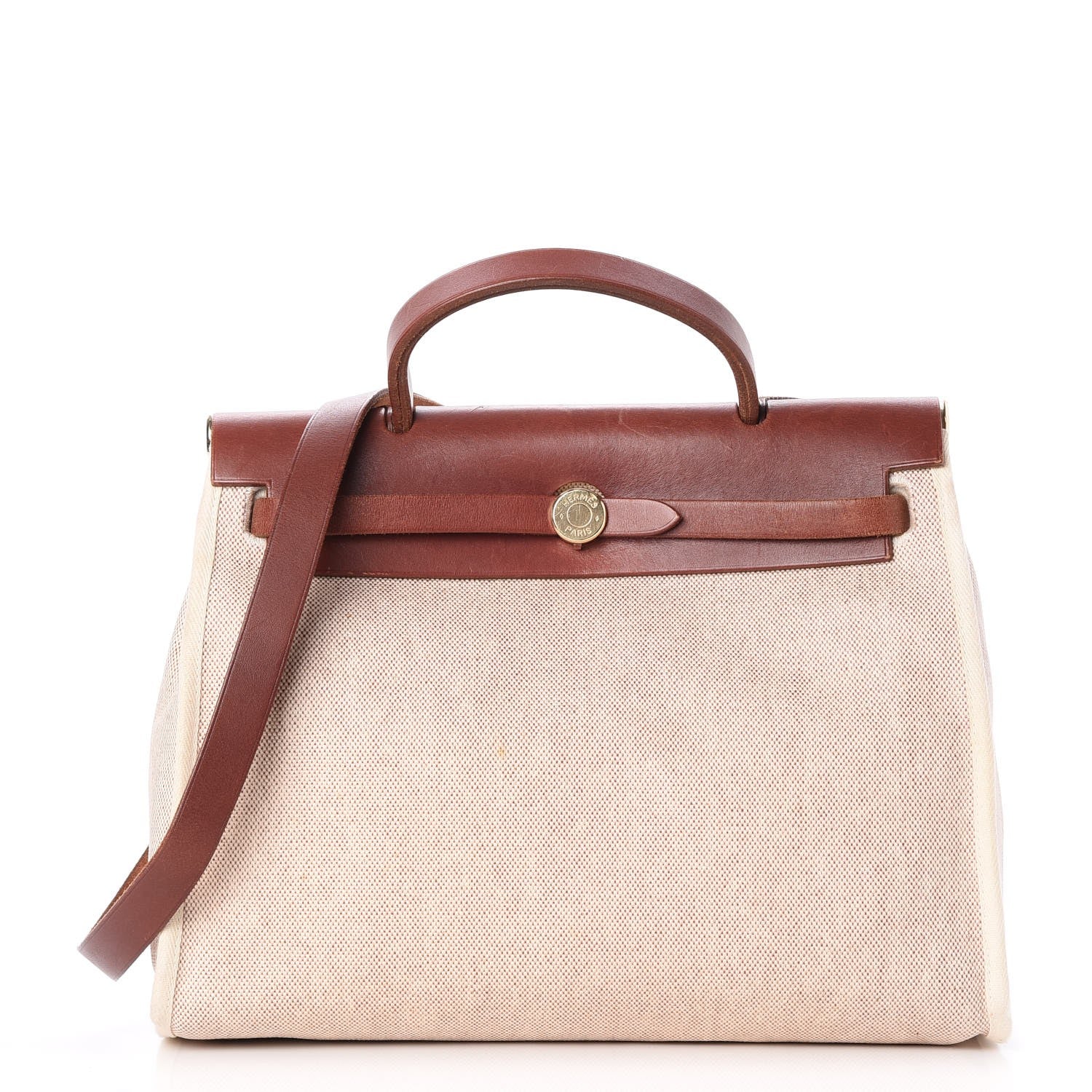 Hermes Toile Vache Calfskin Herbag 30 PM Natural 1 of 10