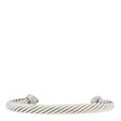David Yurman Sterling Silver 14K Yellow Gold Blue Topaz 7mm Cable Classics Bracelet 2 of 4