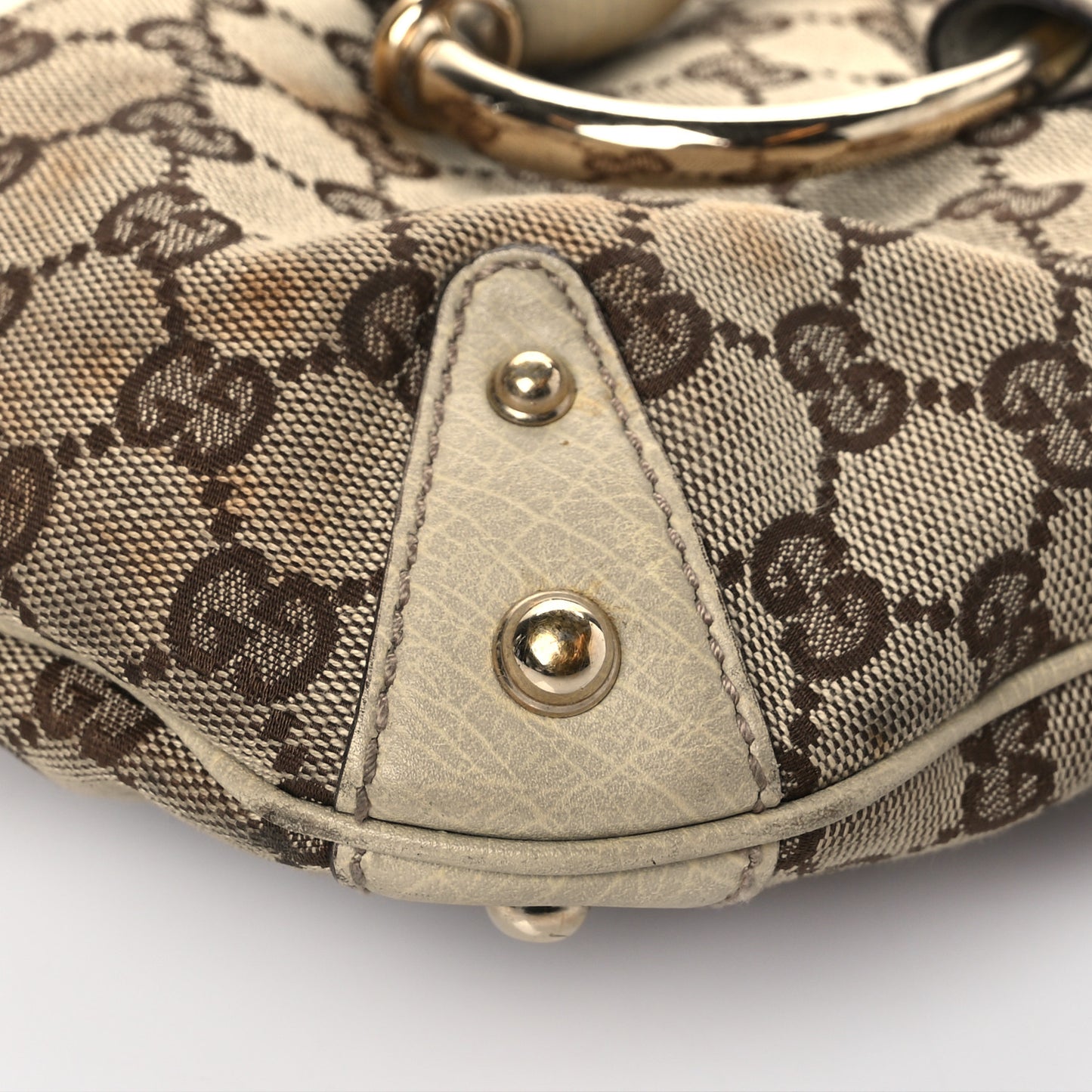 Monogram Large Horsebit Web Shoulder Bag White