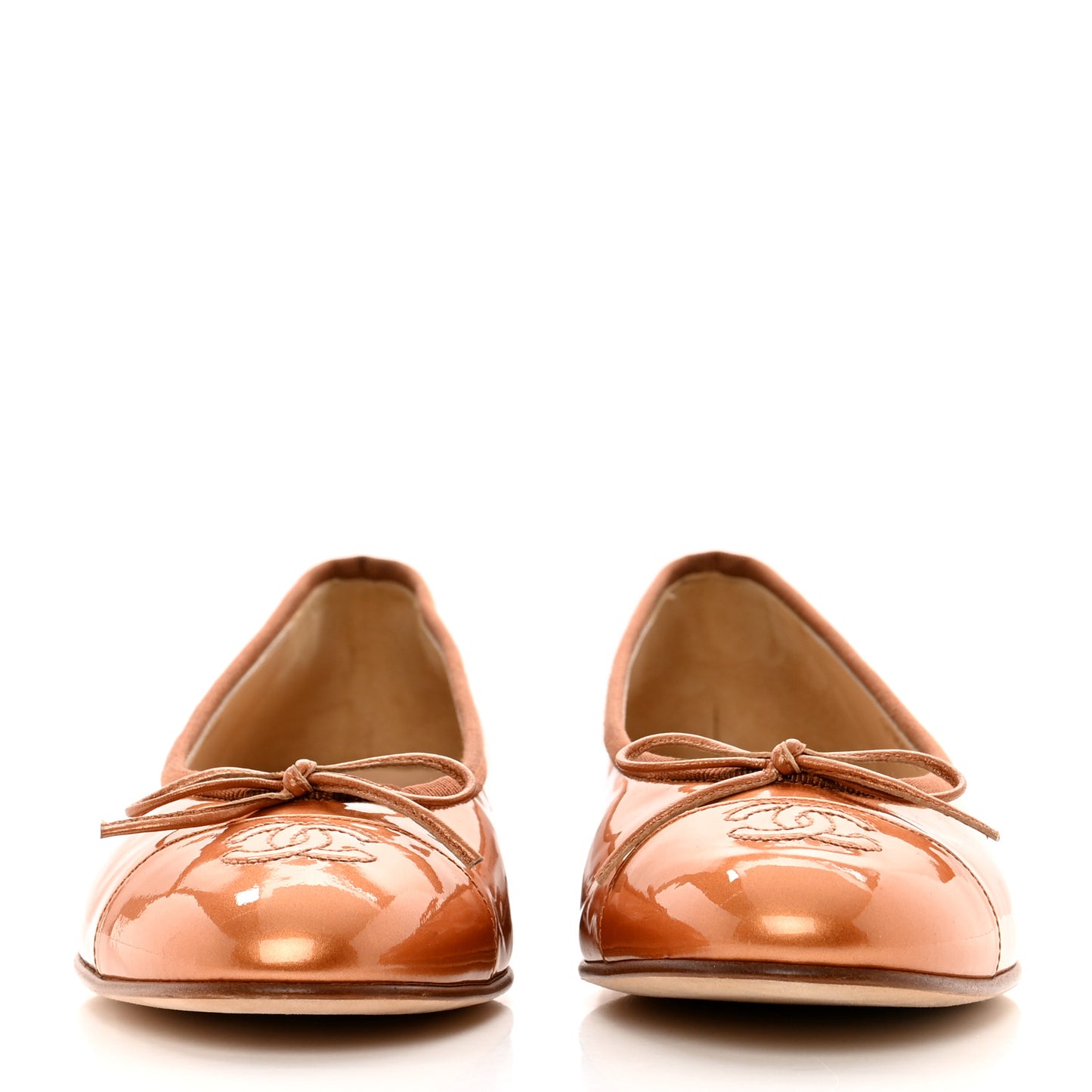 Patent Calfskin CC Cap Toe Ballerina Flats 39.5 Beige Fonce
