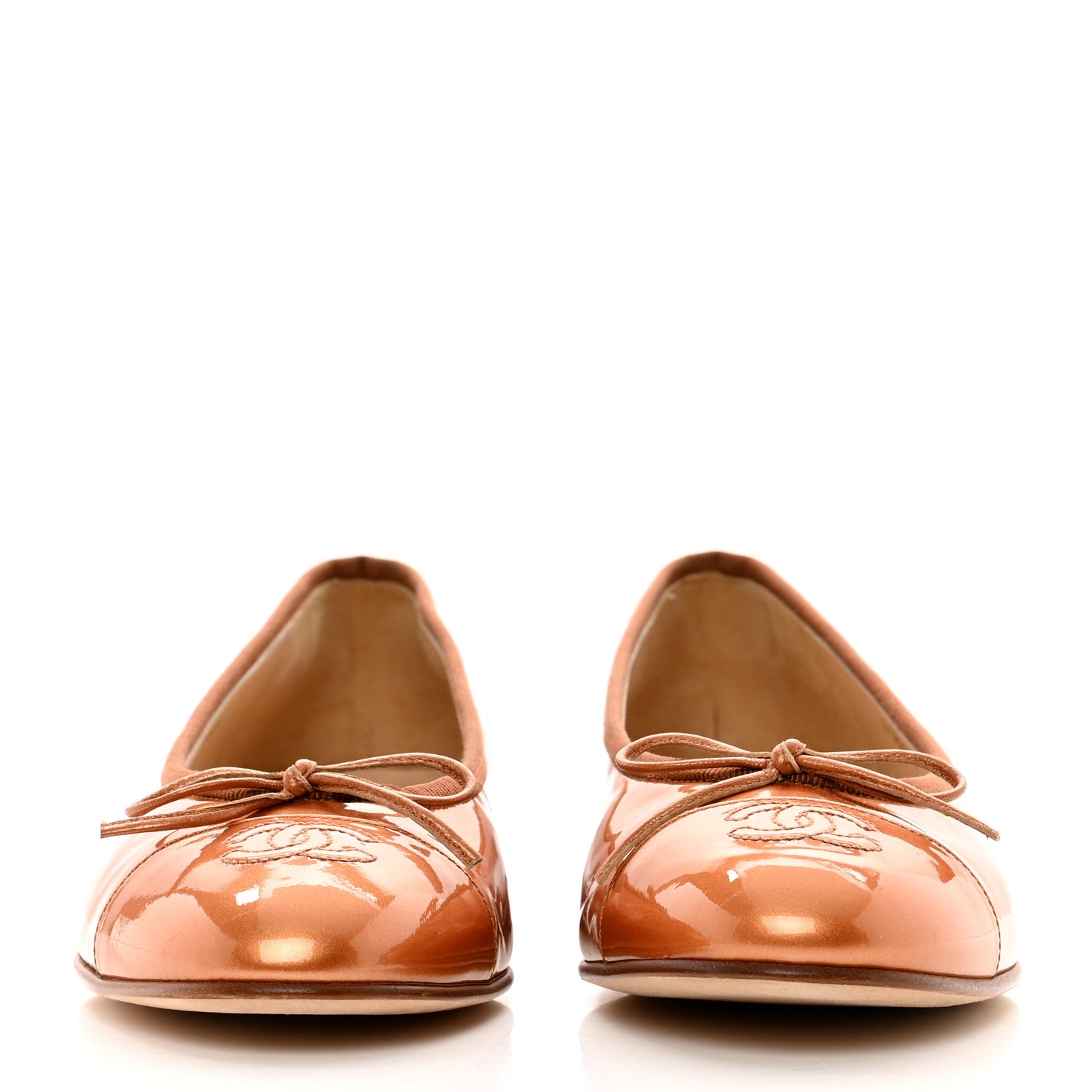 Chanel Patent Calfskin CC Cap Toe Ballerina Flats 39.5 Beige Fonce 2 of 8