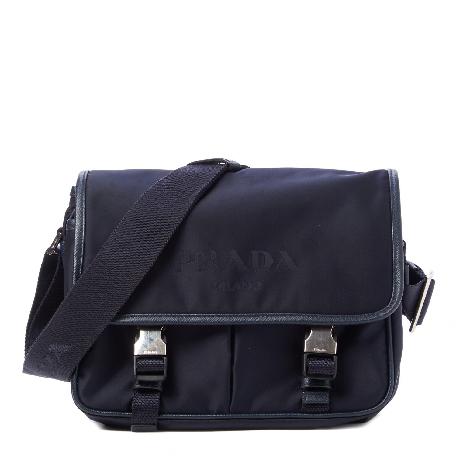 Prada Tessuto Nylon Saffiano Logo Messenger Bag Baltico 1 of 9