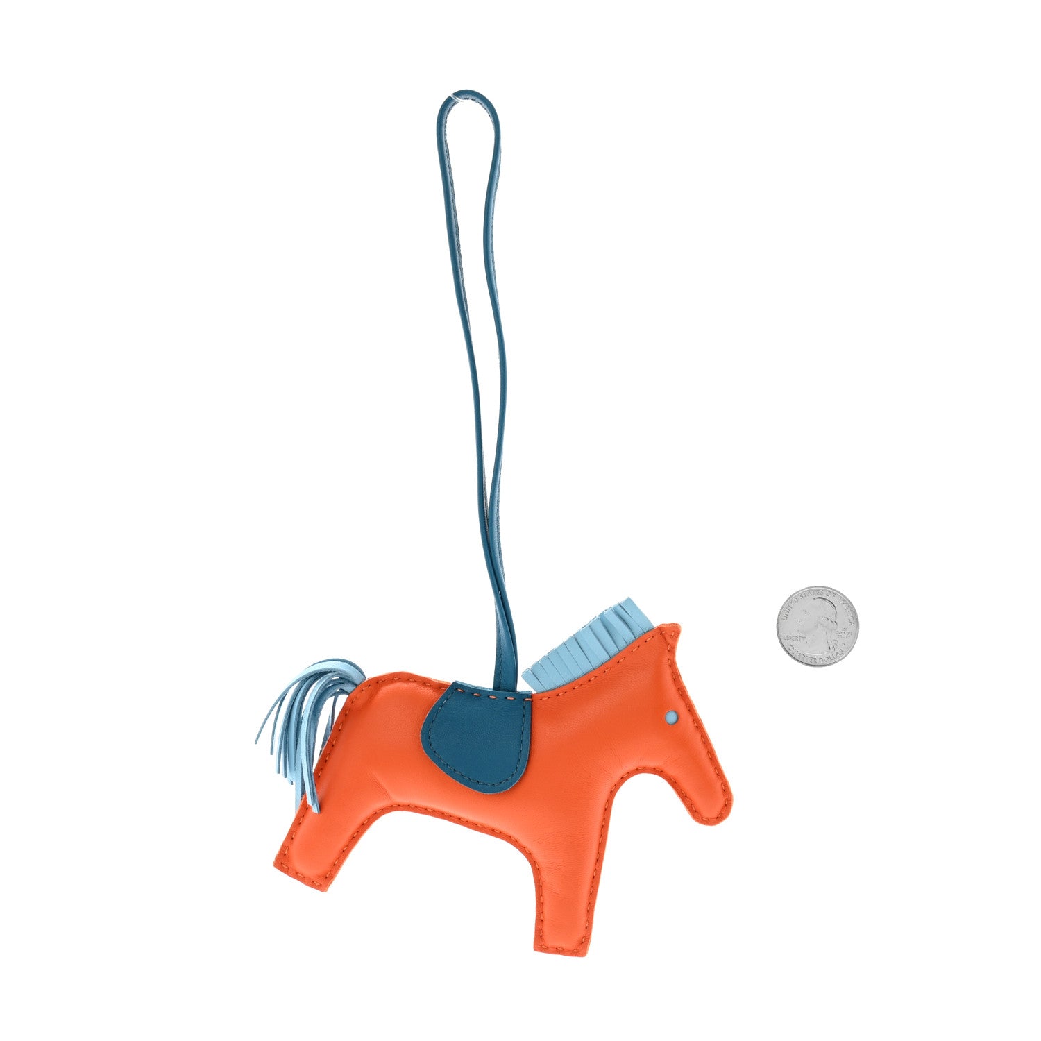 Hermes Milo Lambskin Grigri Rodeo Horse Bag Charm MM Orange Poppy Celeste Cobalt 2 of 4