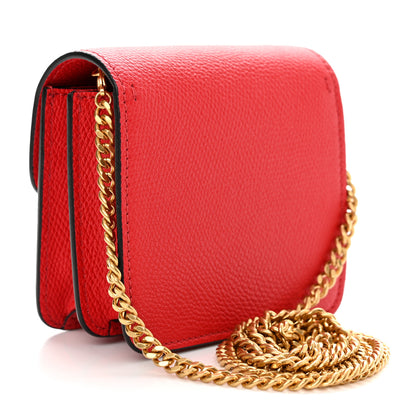 Valentino Garavani Grainy Calfskin VLogo Compact Wallet with Chain Rouge Pur 3 of 9