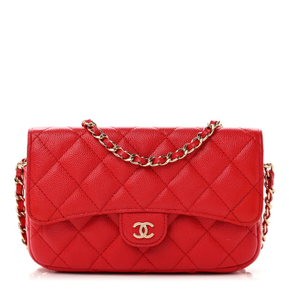 Chanel Caviar Quilted Flap Phone Holder With Chain Red 1 of 10