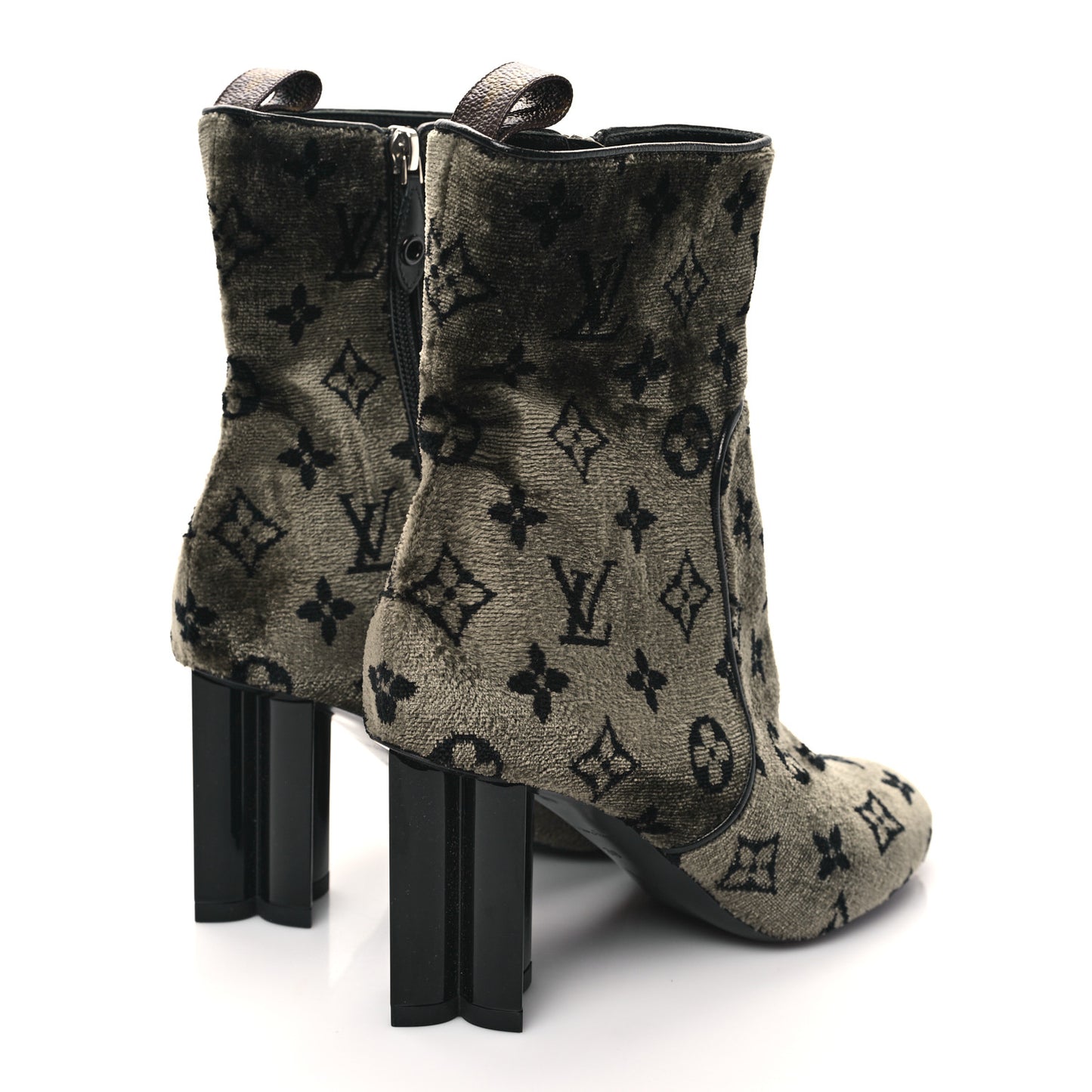 Velvet Monogram Silhouette Ankle Boots 38 Black Green