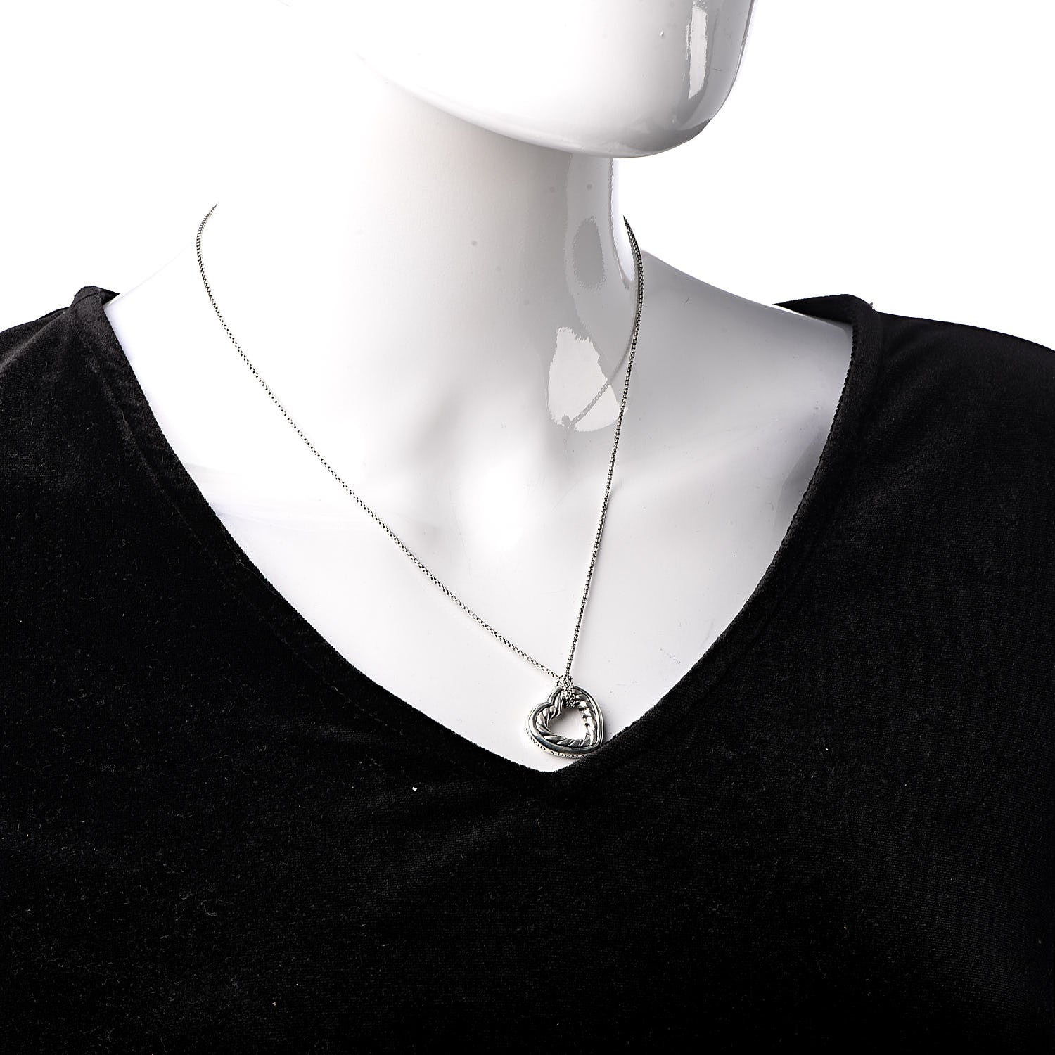 David Yurman Sterling Silver 18K Yellow Gold Open Heart Cable Necklace 2 of 4