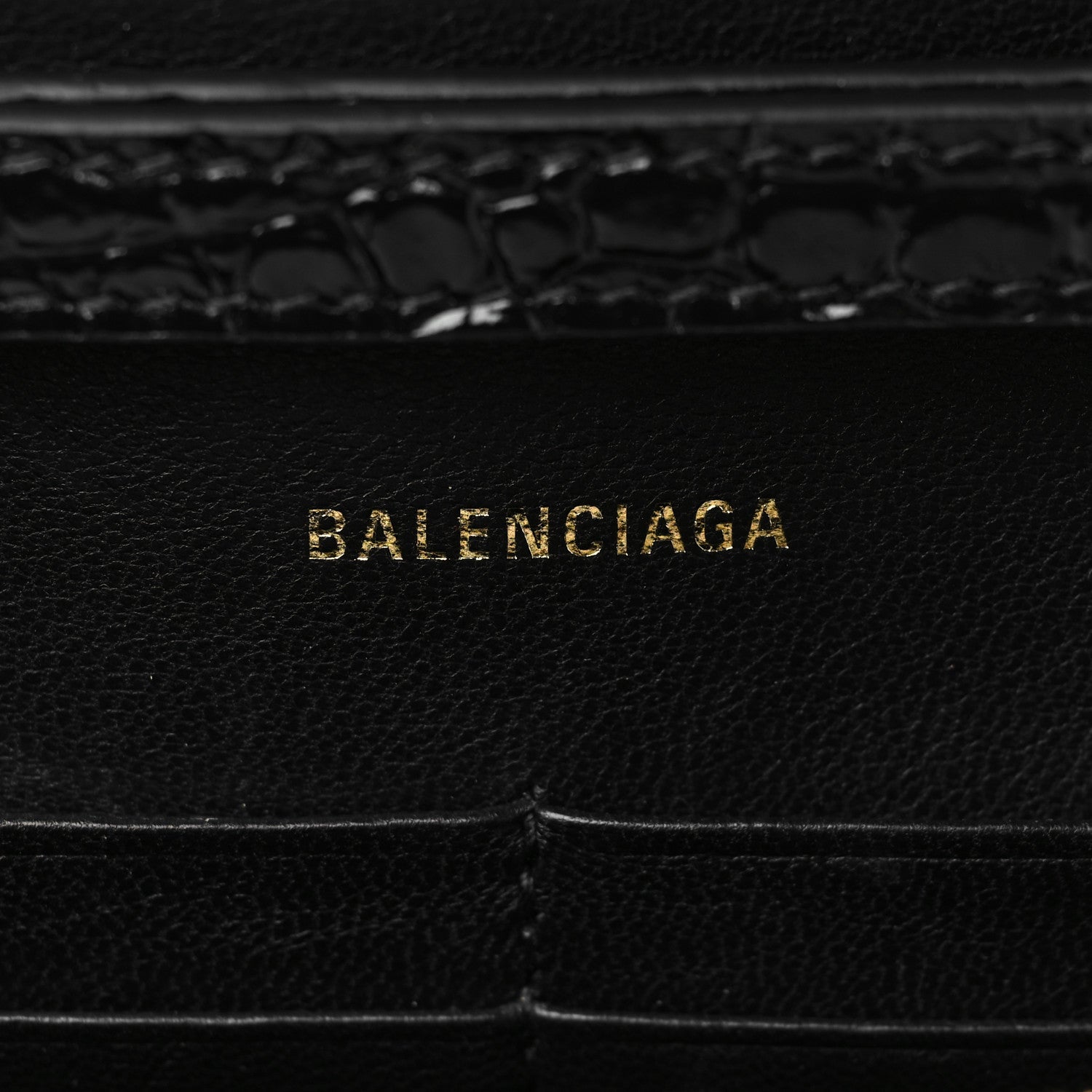 Balenciaga Shiny Calfskin Crocodile Embossed Hourglass Chain Bag Black 5 of 5