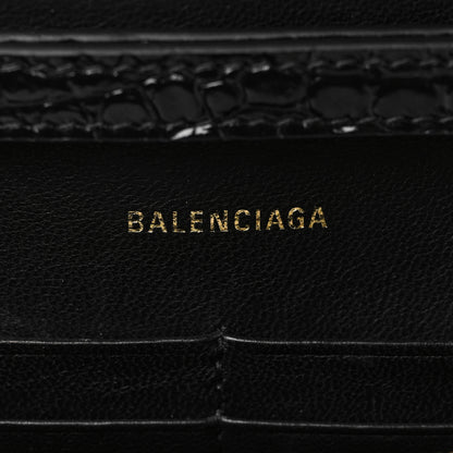 Balenciaga Shiny Calfskin Crocodile Embossed Hourglass Chain Bag Black 5 of 5