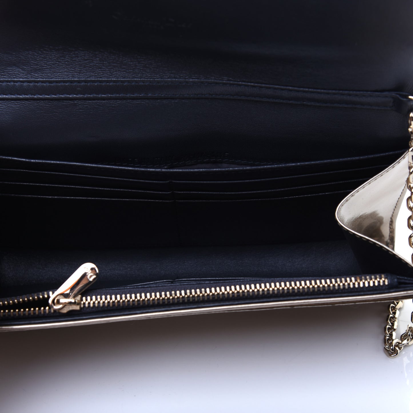 Metallic Patent Micro-Cannage Lady Dior Croisiere Chain Wallet Champagne