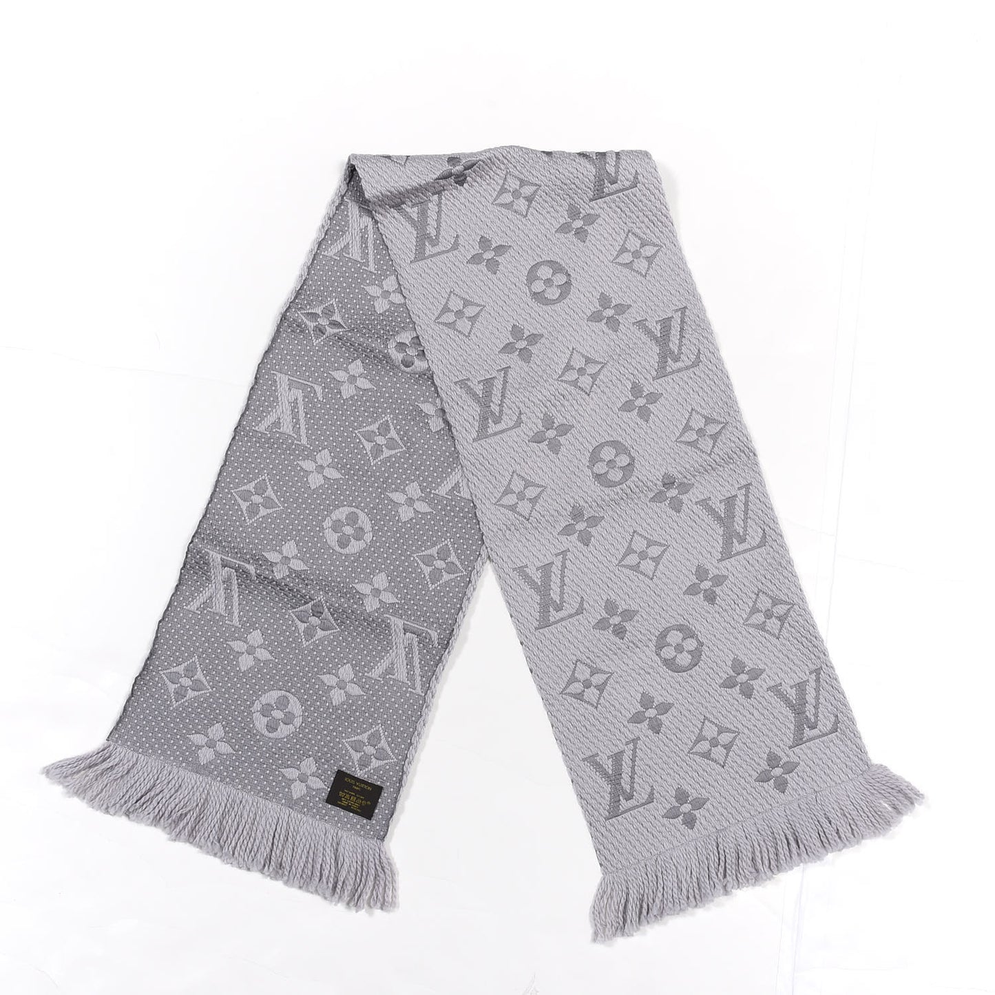Wool Silk Logomania Scarf Pearl Grey