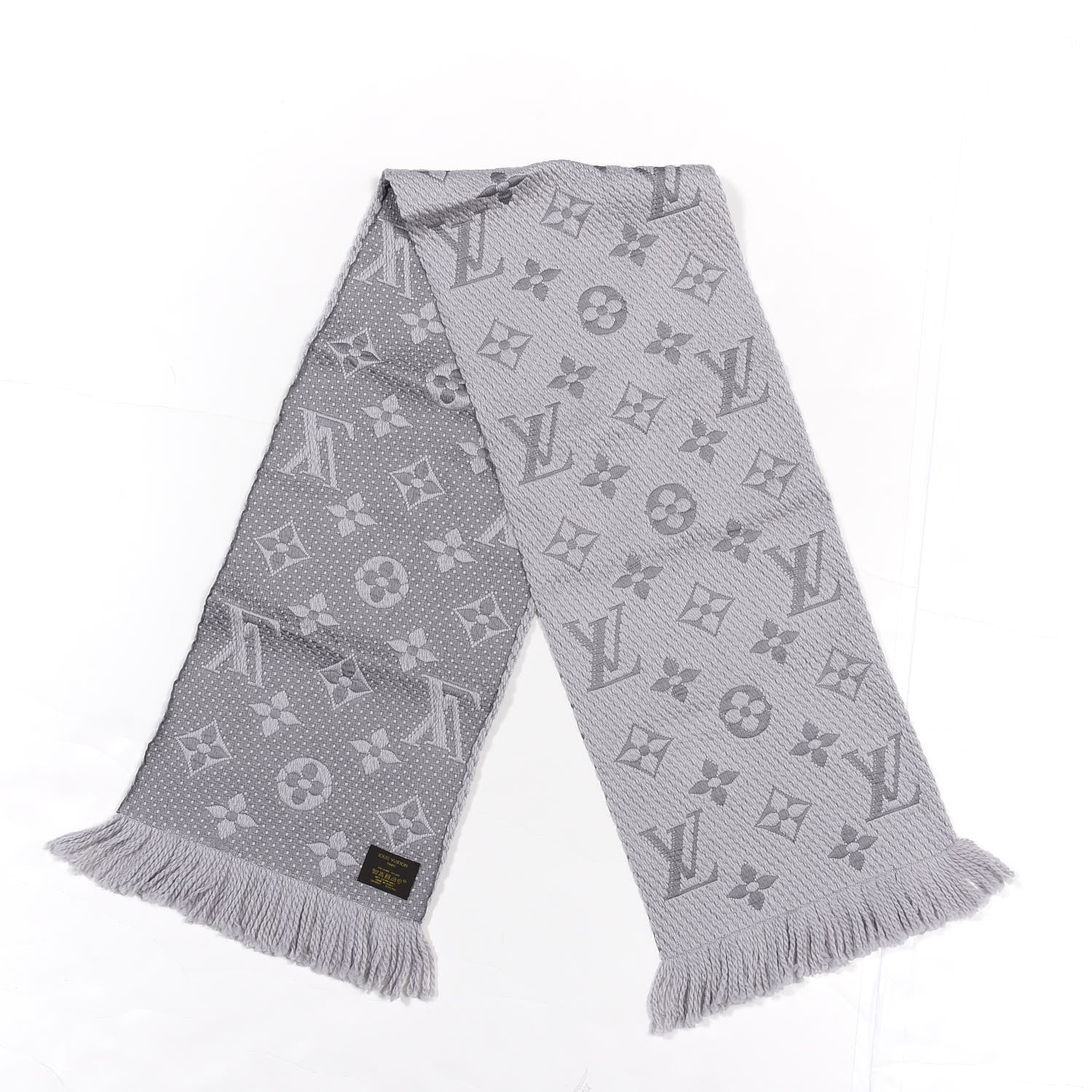 Louis Vuitton Wool Silk Logomania Scarf Pearl Grey 2 of 3