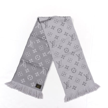 Louis Vuitton Wool Silk Logomania Scarf Pearl Grey 2 of 3