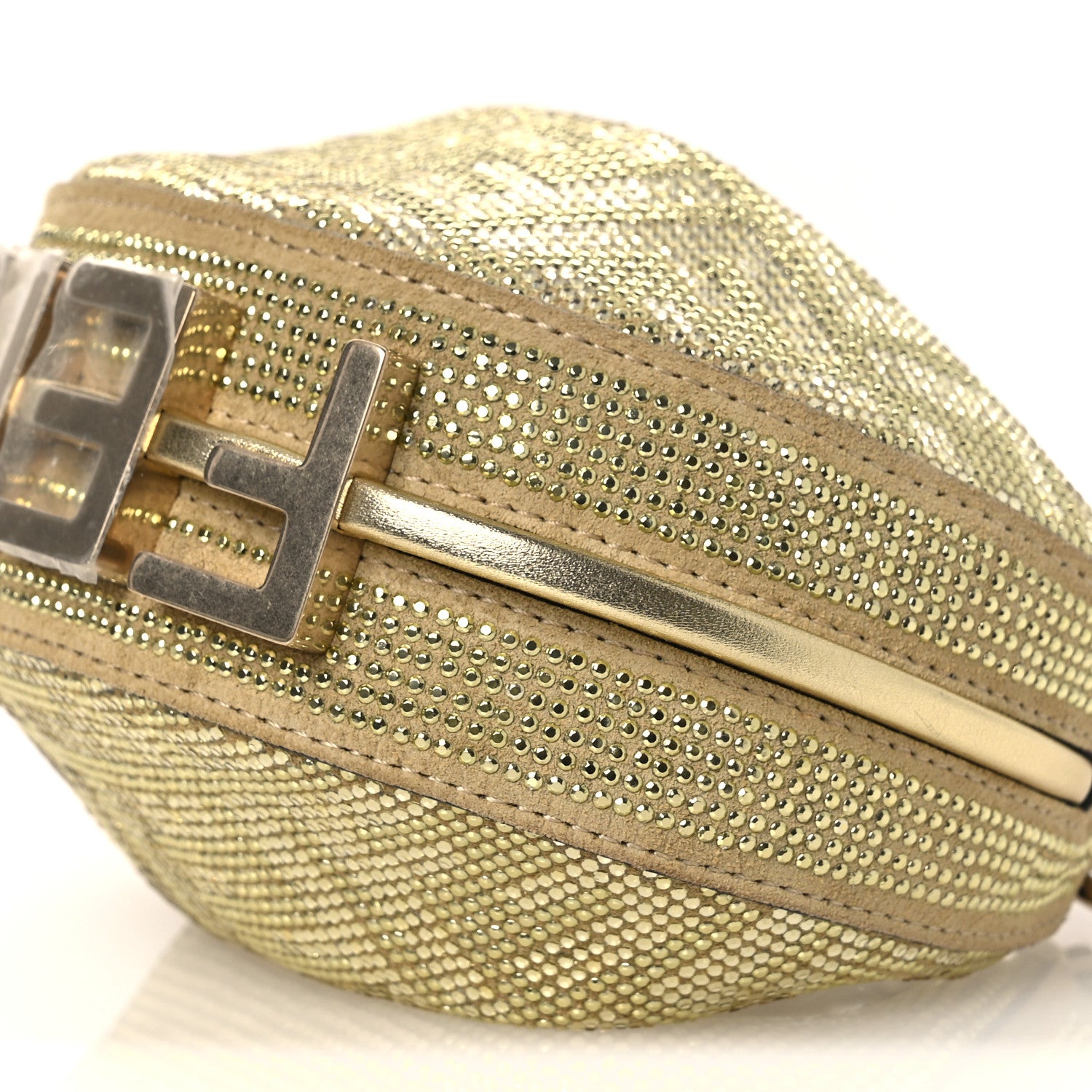Fendi Crystal Vitello Laminato Suede FF Nano Fendigraphy Hobo Bag Platino 10 of 11